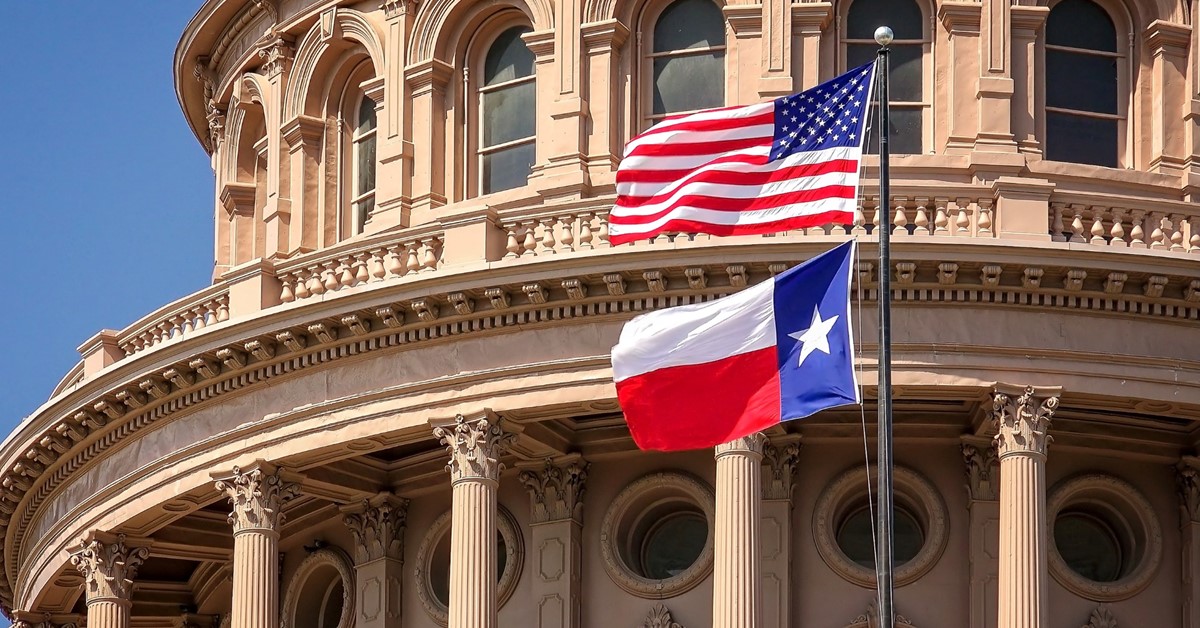 Texas US flags Austin TX Capitol Building