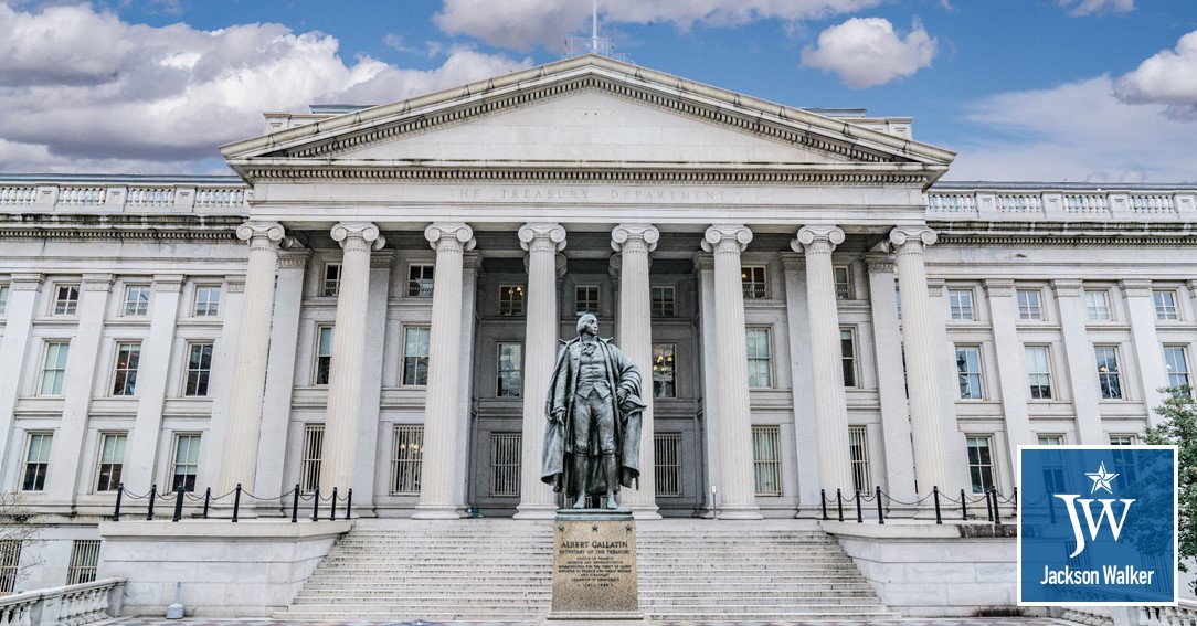 Treasury Department building with Jackson Walker logo