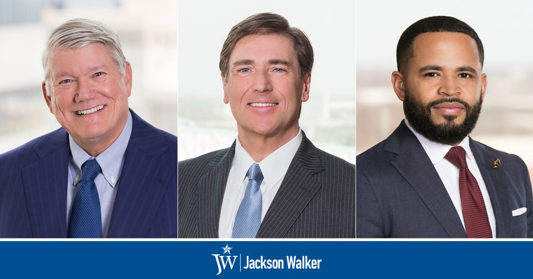 Chip Babcock, John Edwards, and Trey McDonald with Jackson Walker logo