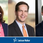 Meghan Griffiths, Richard Howell, and Mike Nasi with Jackson Walker logo