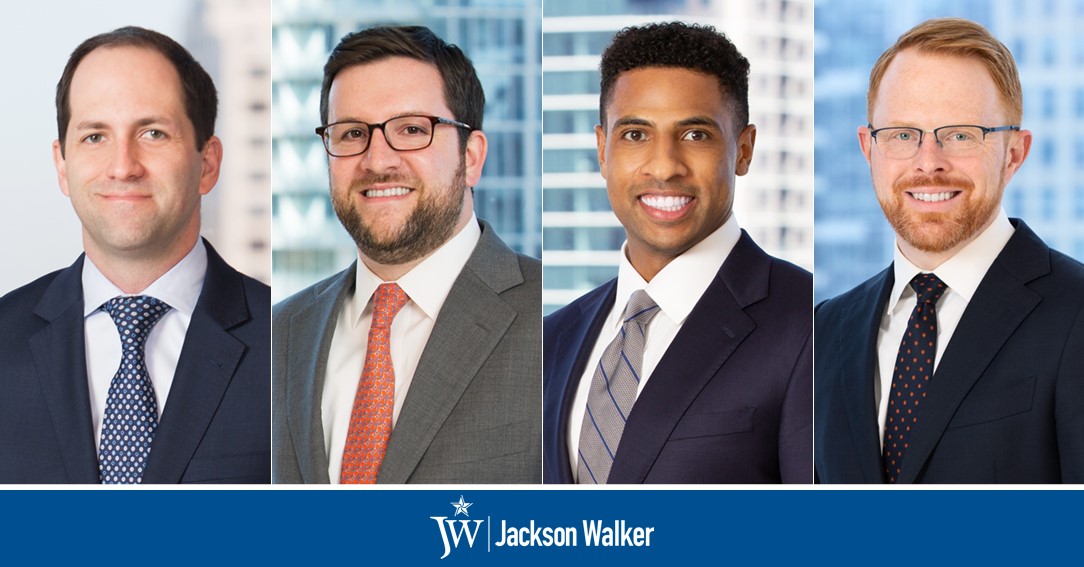 Chris Bankler, Alden Crow, James McFall, and Brad Nitschke with Jackson Walker logo