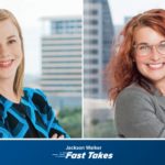 Sarah Montgomery and Sara Harris with Fast Takes logo