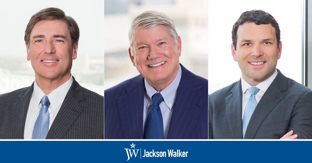John Edwards, Chip Babcock, and Joel Glover with Jackson Walker logo