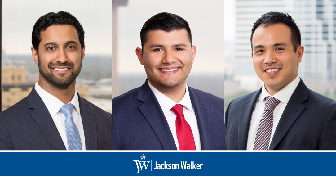 Jesse Lotay, Josue Galvan, and Eric Wong with Jackson Walker logo