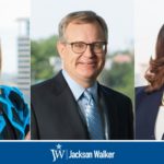 Sarah Mitchell Montgomery, Jon Mark Hogg, and Judy Bennett Garner with Jackson Walker logo