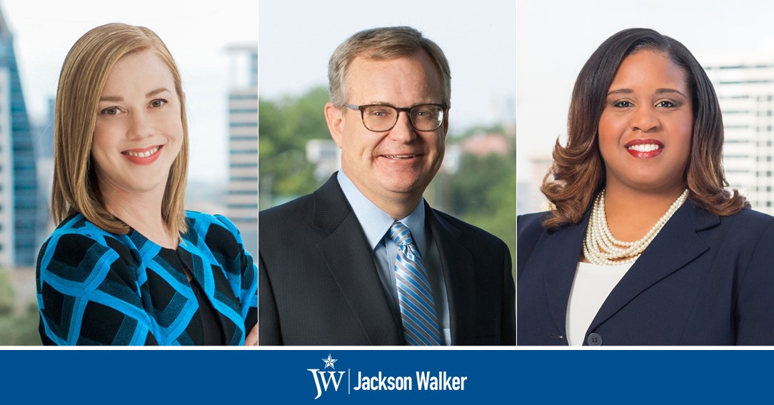 Sarah Mitchell Montgomery, Jon Mark Hogg, and Judy Bennett Garner with Jackson Walker logo
