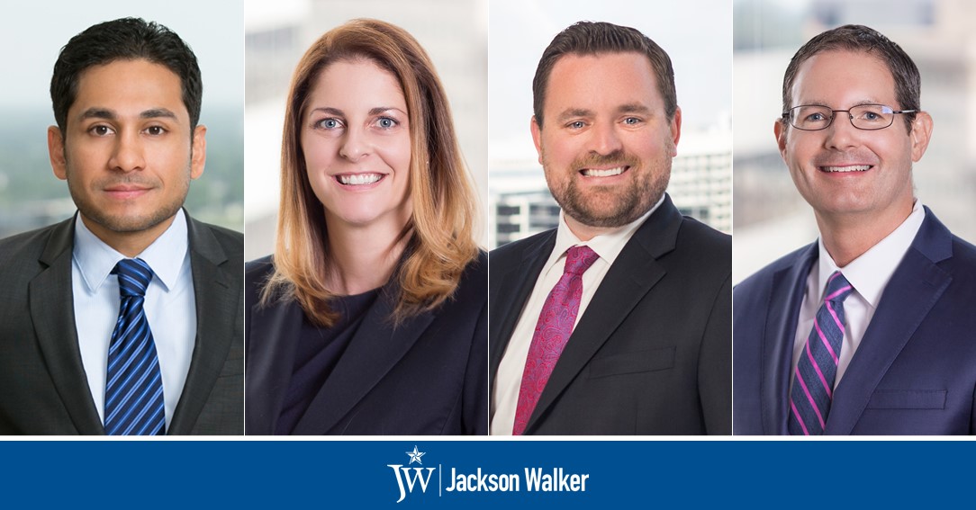 Wasif Qureshi, Leisa Peschel, Blake Dietrich, and Chris Cravey with Jackson Walker logo