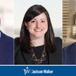 Chip Babcock, Amanda Crouch, and Josh Romero with Jackson Walker logo