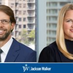 Andrew Ingrum and Michelle Parker with Jackson Walker logo
