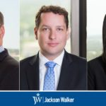 Brian Prewitt, Temple Keller, and Andrea Thai with Jackson Walker logo