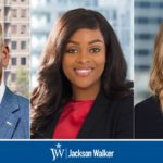Edwin Buffmire, Shelisa Brock, and Lauren Ceckowski with Jackson Walker logo
