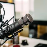 Podcast studio with Jackson Walker logo