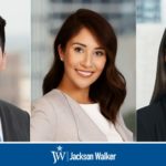 Sang Shin, Gracie Garcia, and Gaby Rawlings with Jackson Walker logo